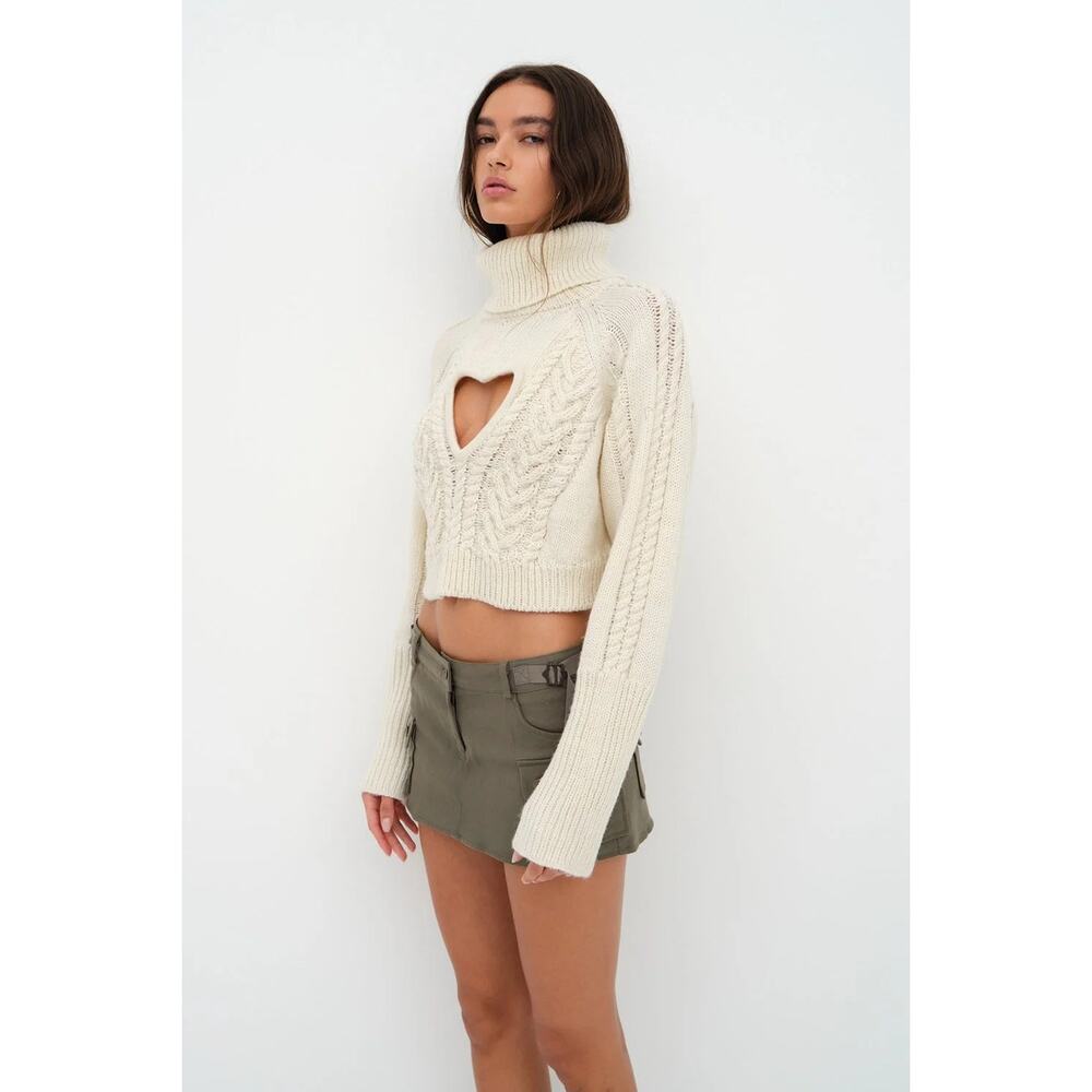 For Love and Lemons Vera Cropped Cut Out Sweater Cream - Picture 2 of 10